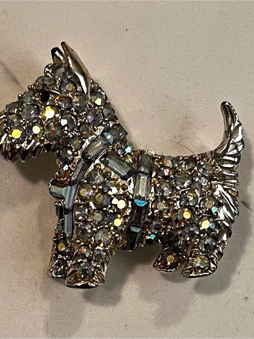 Jeweled Dog Brooch in Silver